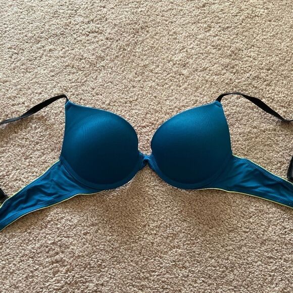 VS Blue & Neon Yellow Push-Up Bra - Picture 1 of 4